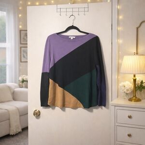 ✨ Chico’s Colorblock Bateau Neck Sweater Long Sleeve Knit Top Size L